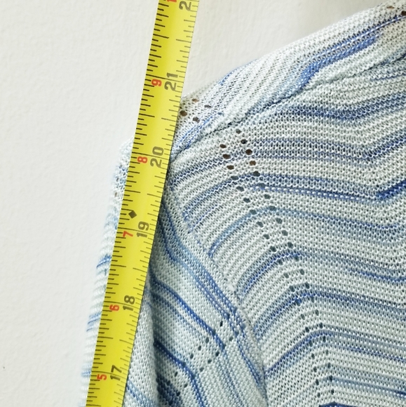 Chico's Turquoise Blue Wavy Stripe Open Front Cardigan Duster Sz 2/Lrg NWT - Picture 12 of 15